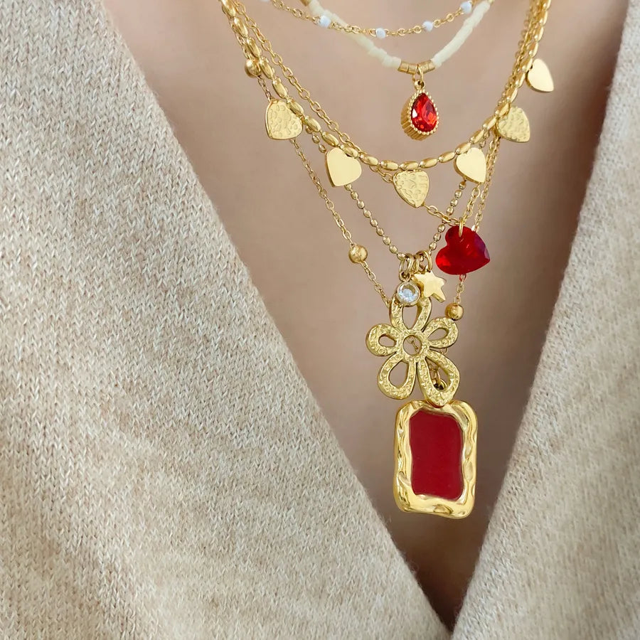 Gold Plated Titanium Steel Floral Geometric Necklace