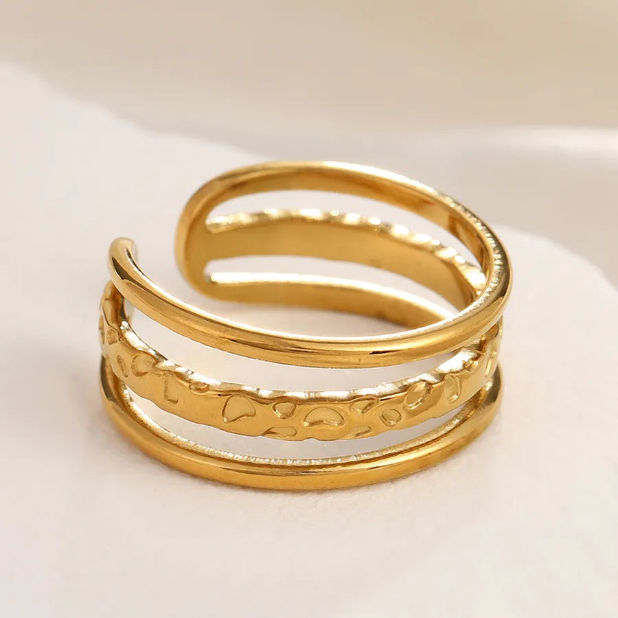 Minimalist Geometric Open Ring in Gold Steel Real Gold in the Furnace - Adjustable Opening 18k Real Gold Line Three