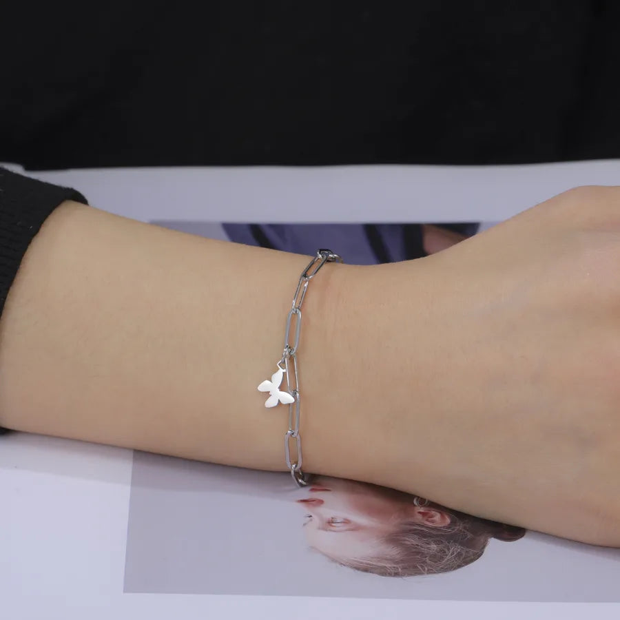 Butterfly Heart Pendant Bracelet – Gold Stainless Steel