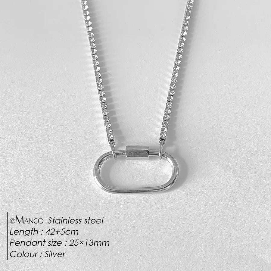 Geometric Pearl Stainless Steel Pendant Necklace XNL0048 Steel Color