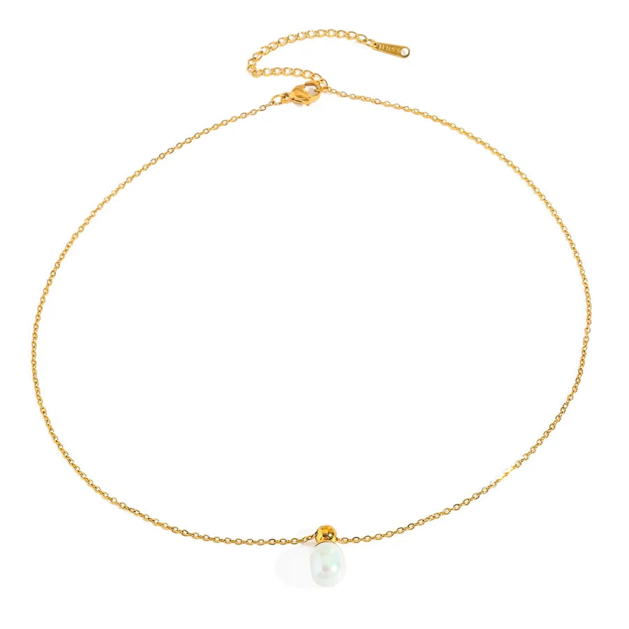18K Gold Plated Pearl Bead Pendant Necklace
