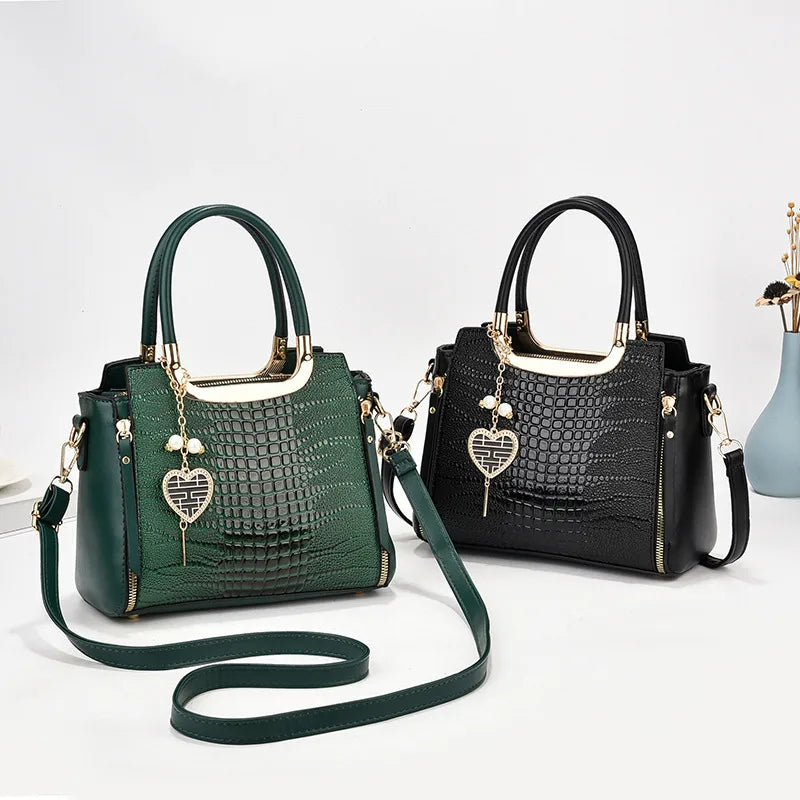 Stylish Croc-Pattern PU Shoulder Bag