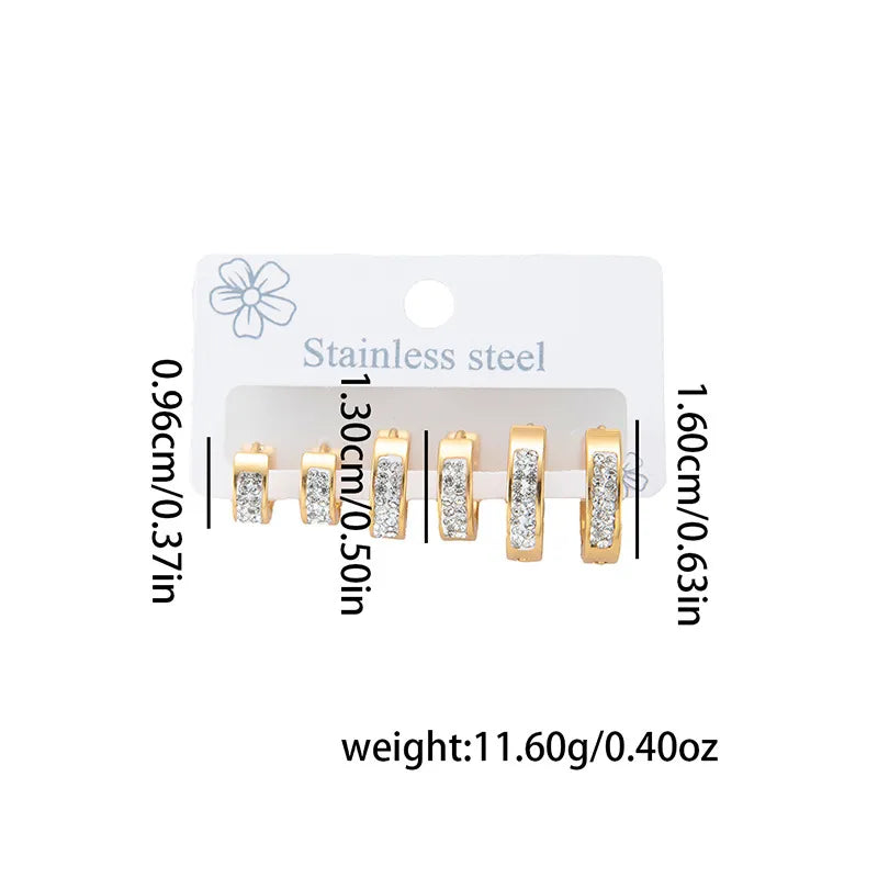 Titanium Steel Heart Earrings for Women Gold Zircon Earrings Set 0958