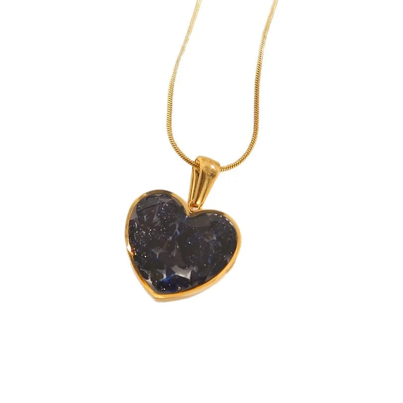 Natural Stone Heart Pendant Necklace