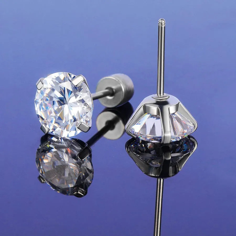 Titanium Steel Stud Earrings with Double Zirconia