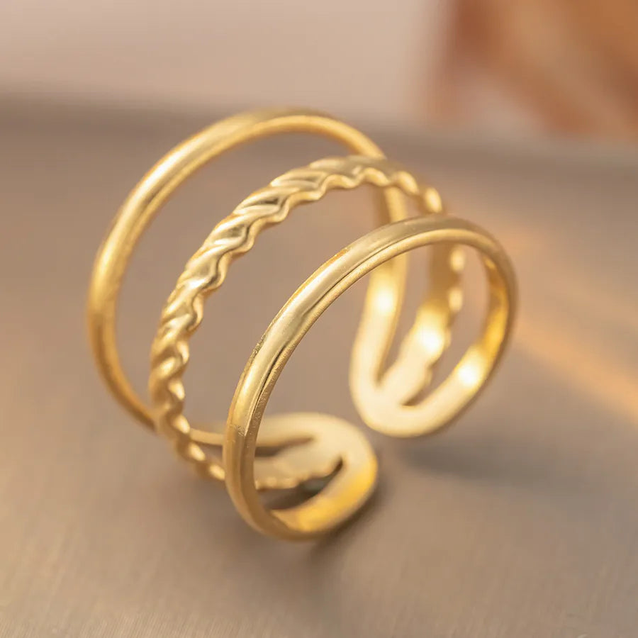 Titanium Steel Geometric Open Ring K399 Gold Ring Adjustable