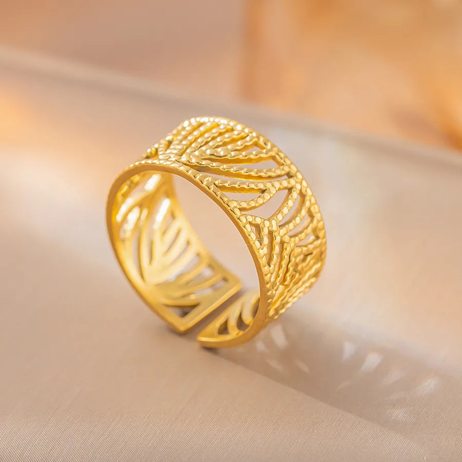 18K Gold Geometric Titanium Steel Open Ring K31 Gold Ring Adjustable