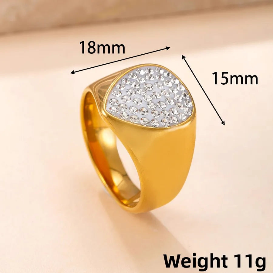 Gold Geometric Titanium Steel Ring 9 Golden Drop-Shaped