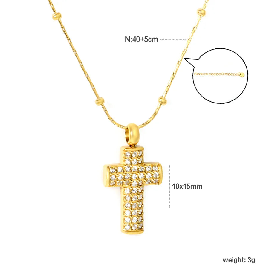 Gold Cross & Heart Stainless Steel Necklace NE2F620AG