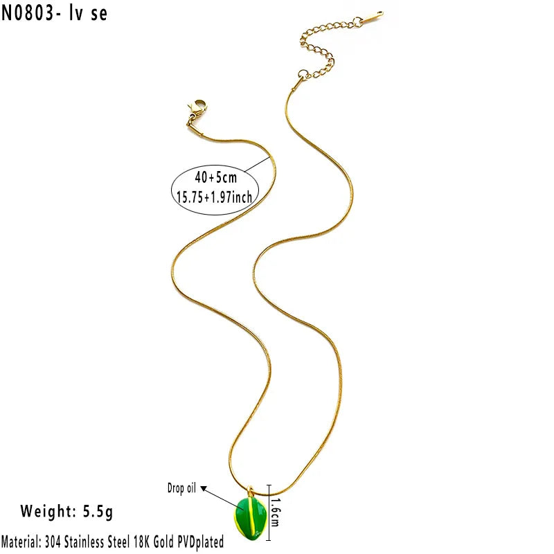 18K Gold Plated Geometric Pendant Necklace Average Size Green
