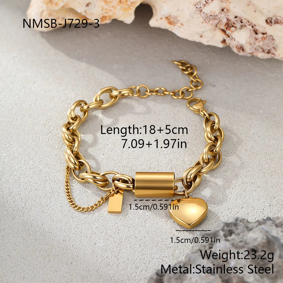 Gold Heart Pendant Stainless Steel Bracelet NMSB-J729-3 Gold Bracelet
