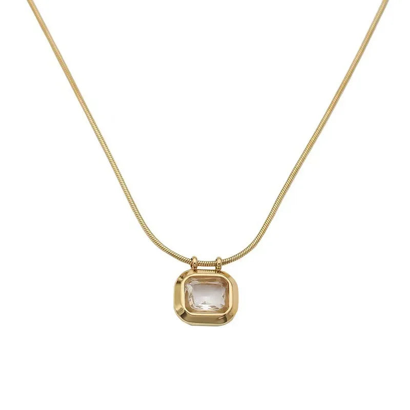 Elegant Titanium Steel Pendant Necklace X0207-White Diamond-Necklace- Gold