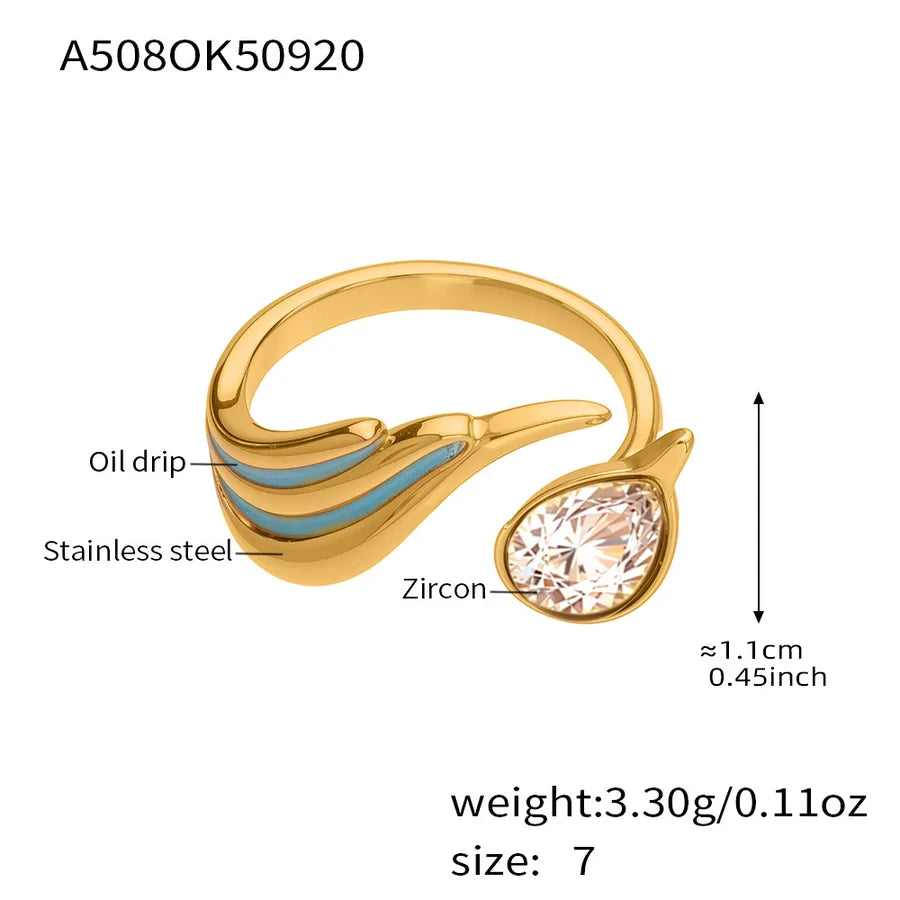 Champagne Zircon Geometric Ring – 18K Gold Plated A508- Gold Drop Oil White Zirconia Ring