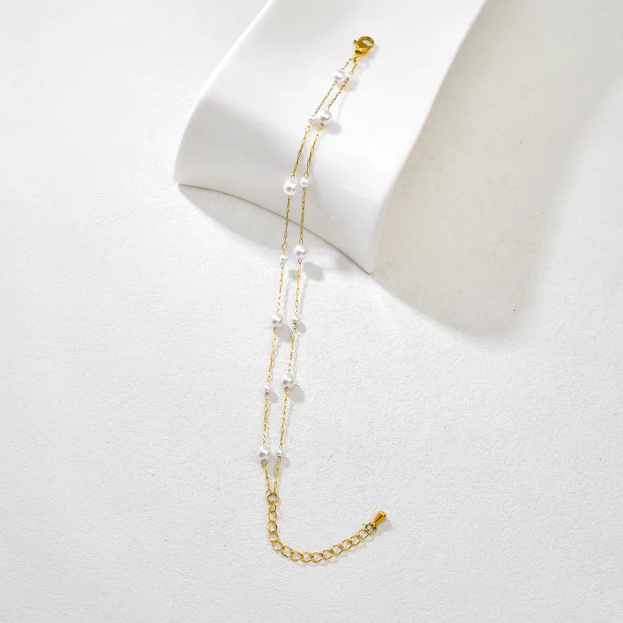 Gold Plated Double Layer Pearl Bracelet