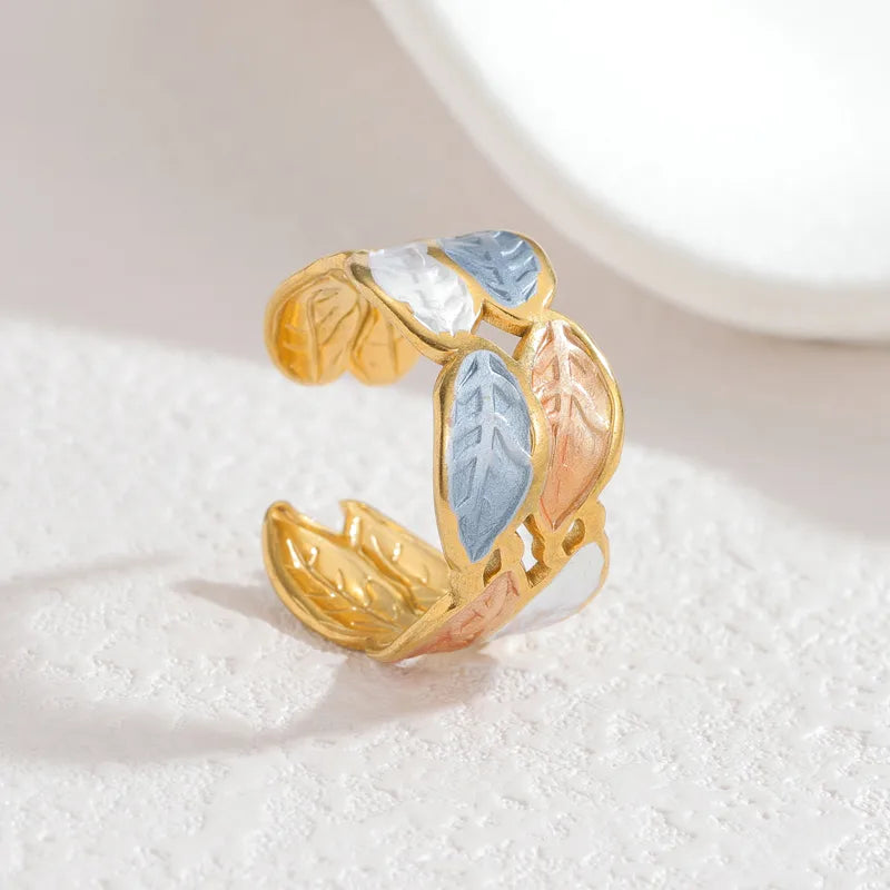 18K Gold Plated Enamel Stainless Steel Ring R877-Black and White