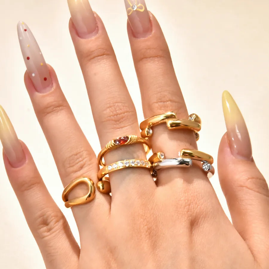 Gold Plated Titanium Steel Zircon Ring for Women