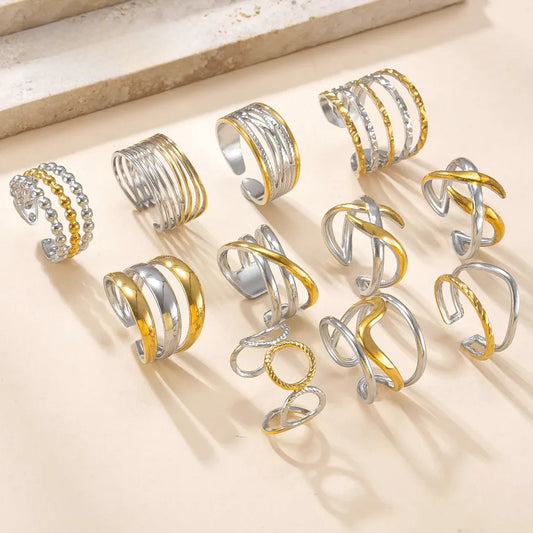 Geometric Gold-Plated Titanium Steel Ring