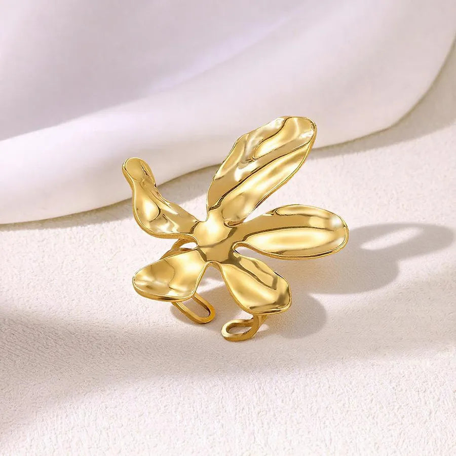 18K Gold Heart & Flower Stainless Steel Ring