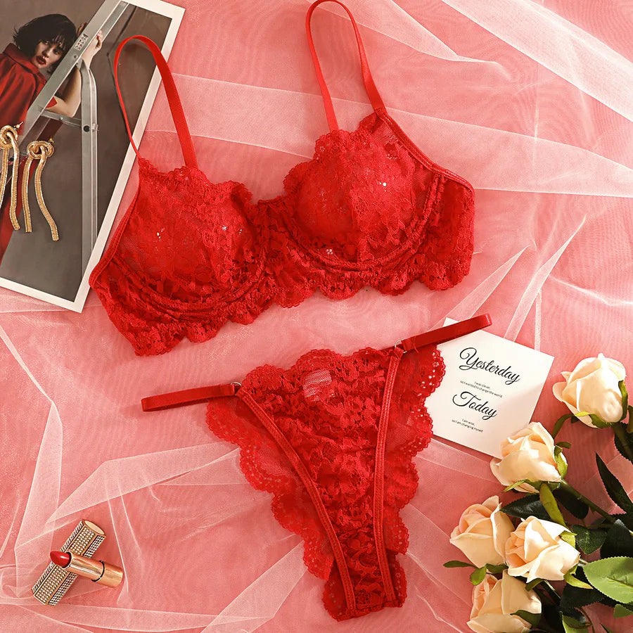 Women's Solid Color Sexy Lingerie Set Red