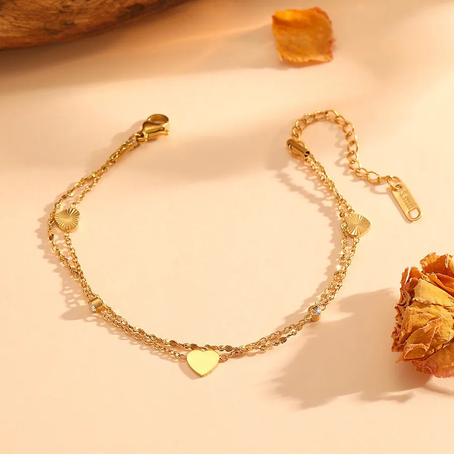 Gold Heart Double Layer Bracelet for Women