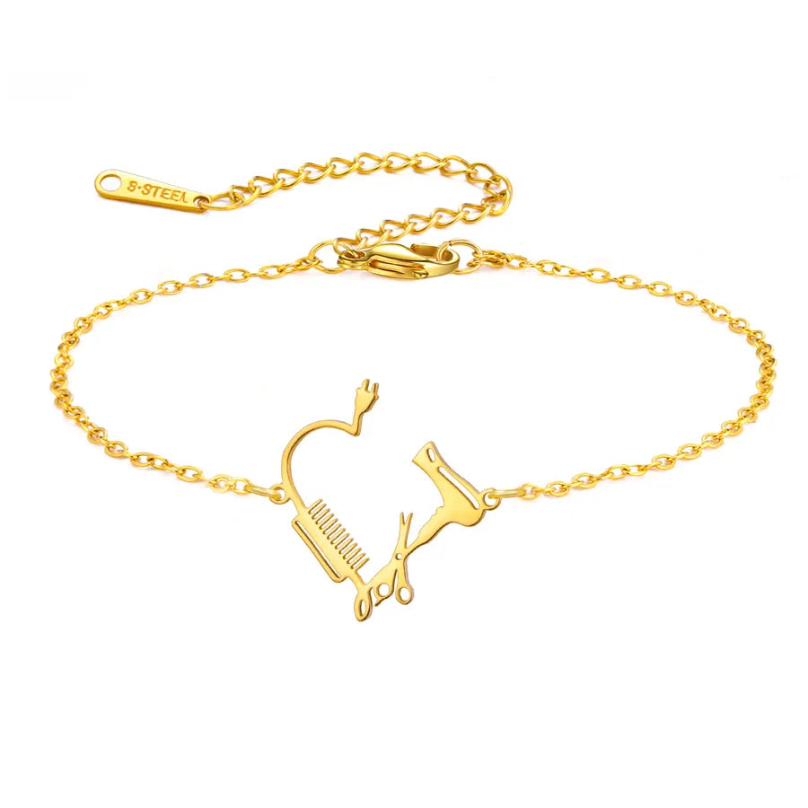 Gold Heart Pendant Stainless Steel Bracelet