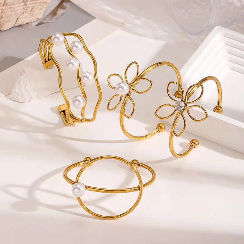 18K Gold Titanium Steel Pearl Bangle