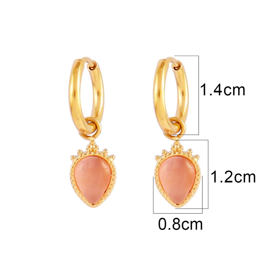 Turquoise Gold-Plated Geometric Hoop Earrings Pink Cat Eye-B0111