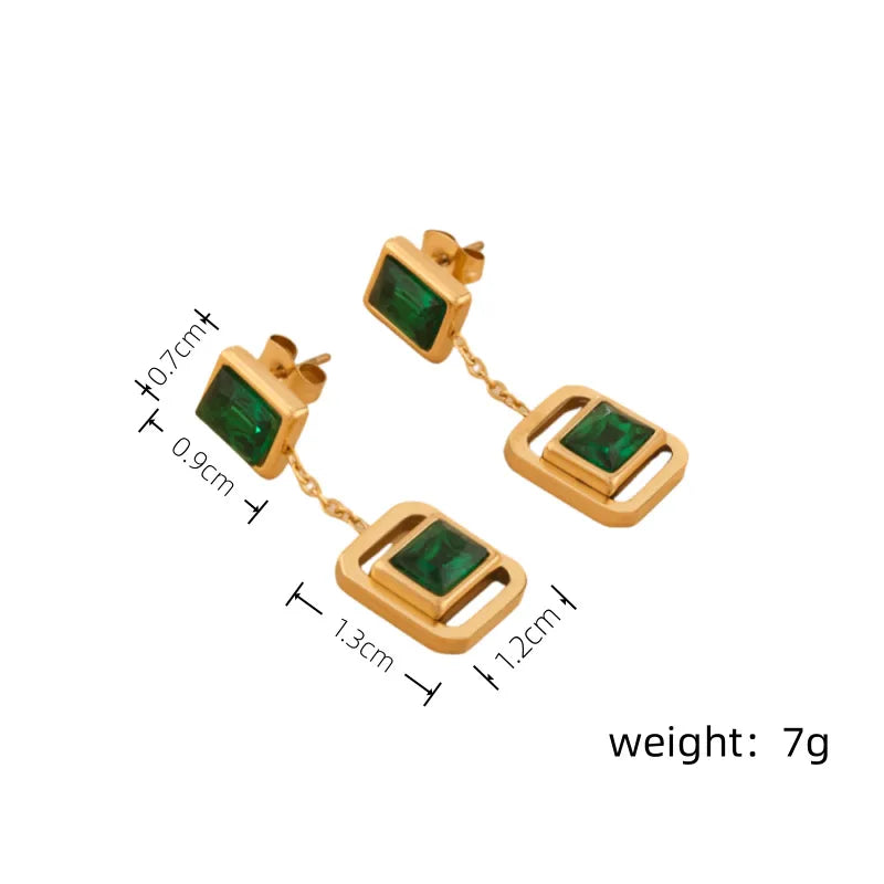 14K Gold Plated Purple Zircon Drop Earrings 0458-golden Green