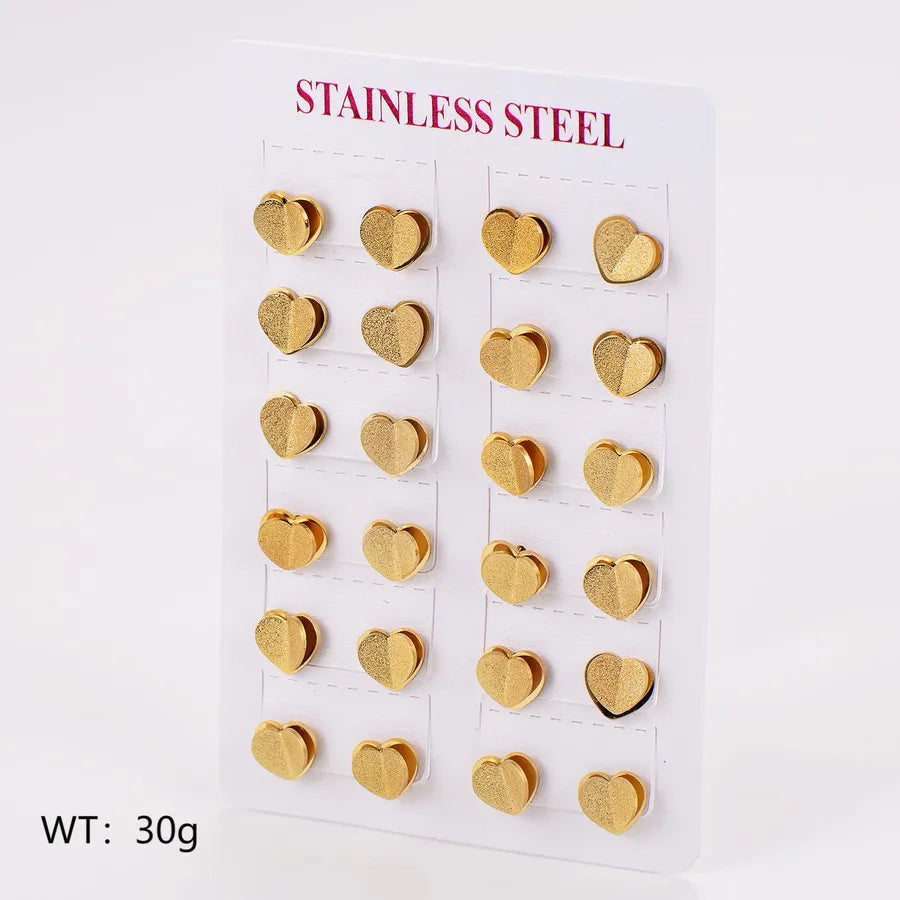 Gold Heart Stainless Steel Frosted Stud Earrings Medium 10*9.5mm