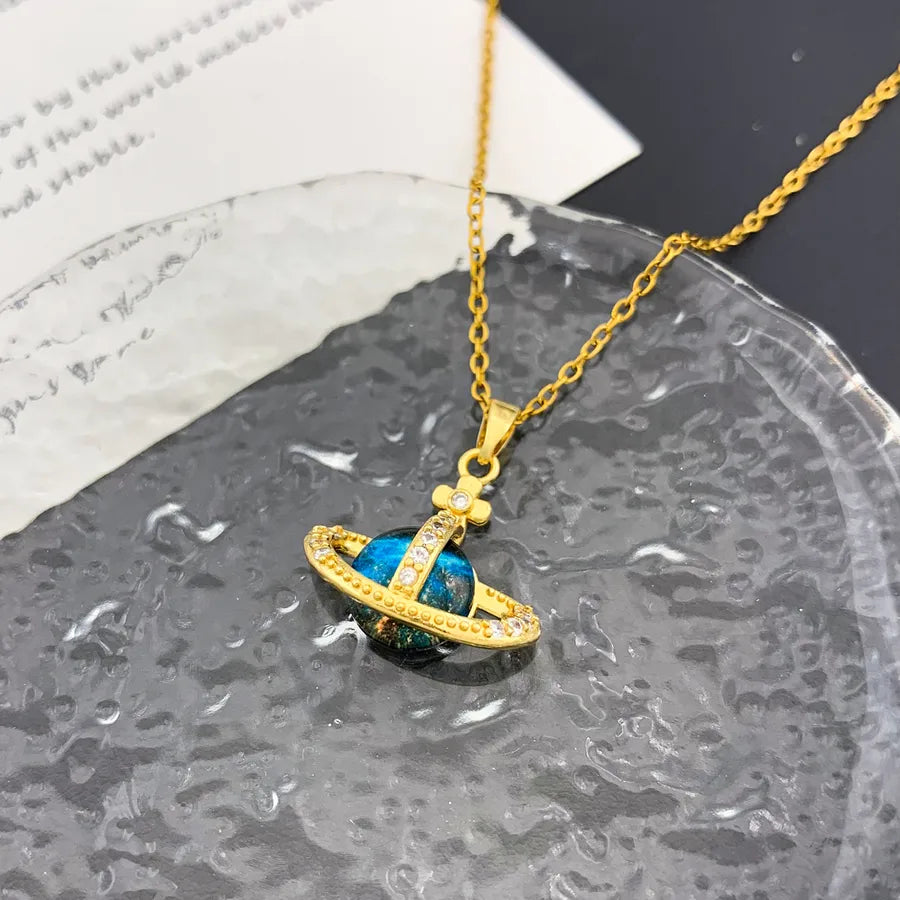 Starry Sky Planet Zircon Pendant Necklace XL2015 Planet Necklace Gold