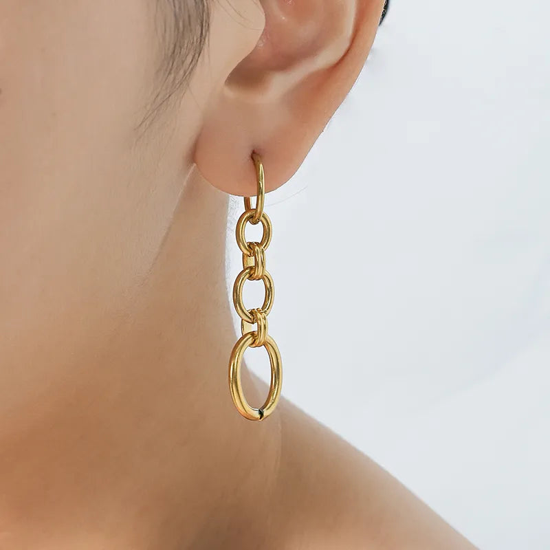 14K Gold Plated Stainless Steel Oval Tassel Earrings