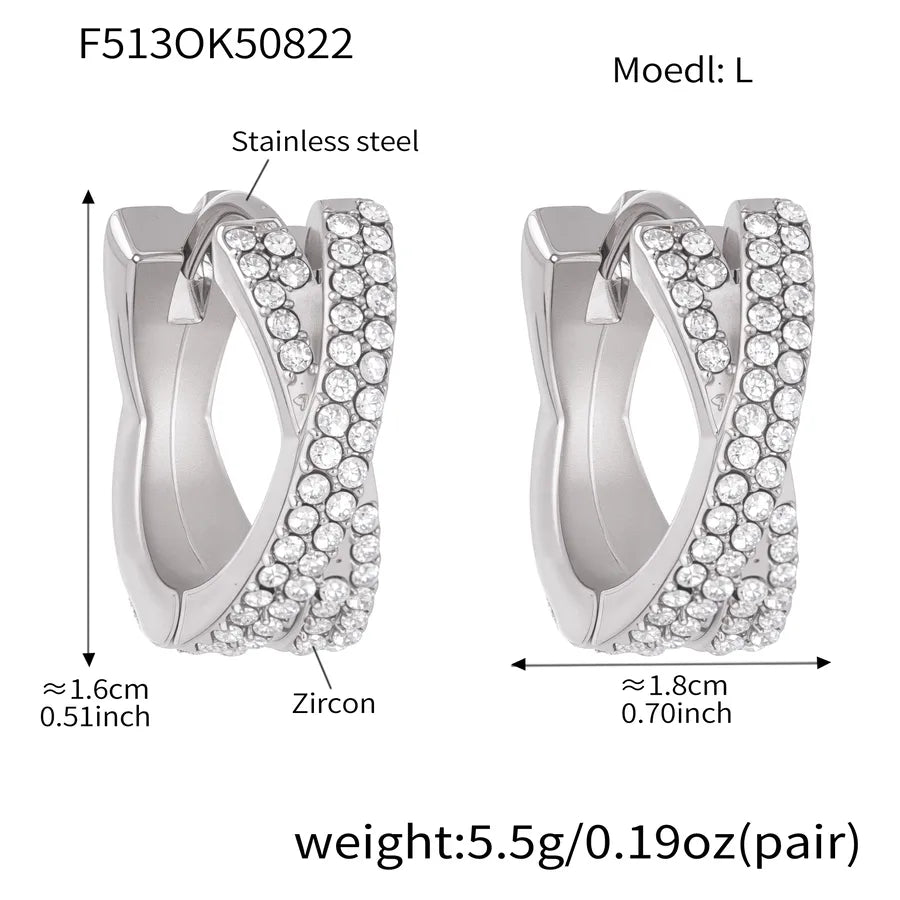 18K Gold Zircon Cross Earrings for Women F513-Steel Color Cross Full Diamond Zircon Earrings-L