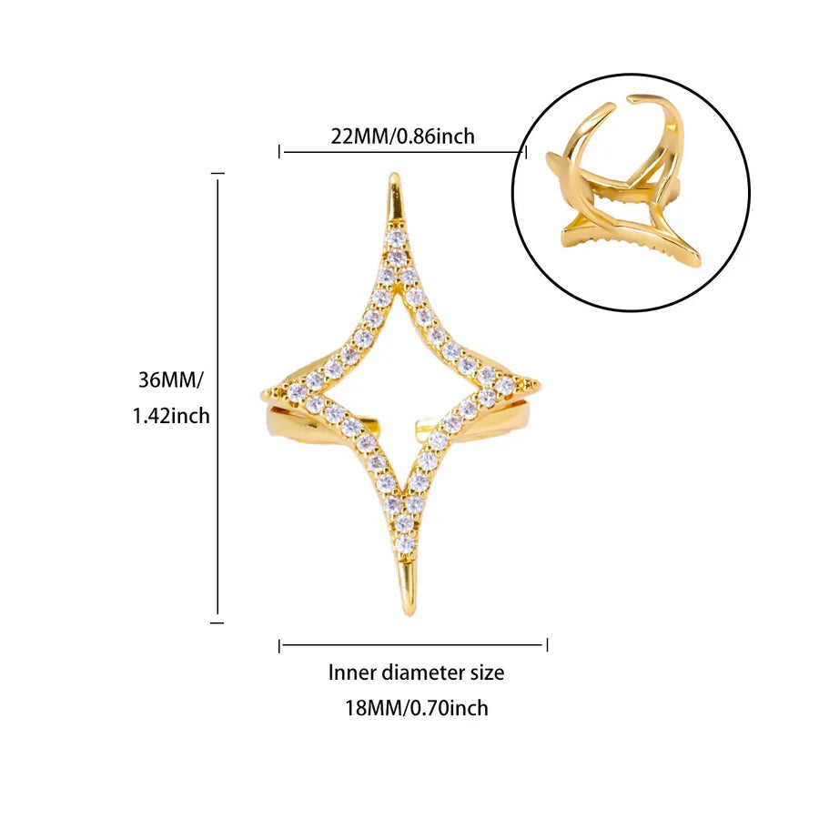 Stainless Steel Rose Geometric Open Ring Adjustable Opening 1