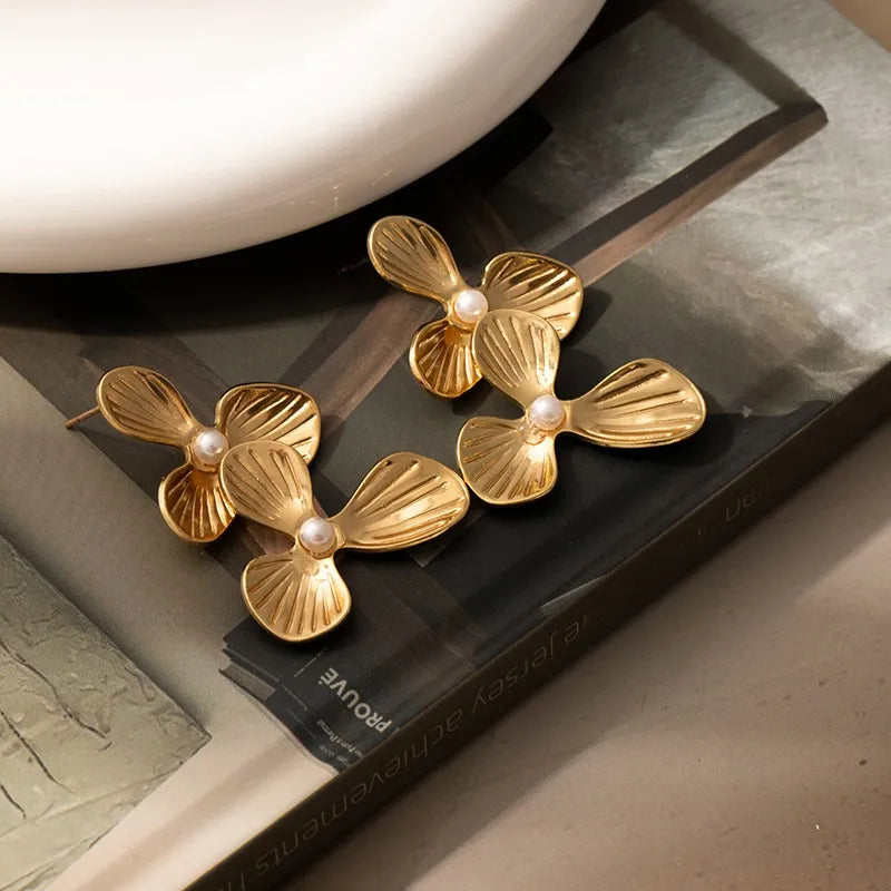 Titanium Steel Butterfly Pearl Drop Earrings