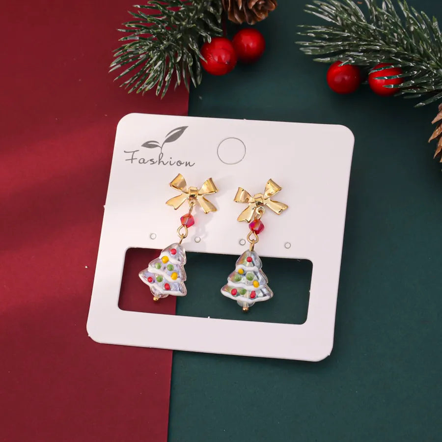 Hand-Painted Christmas Tree Earrings