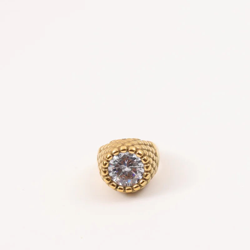 18K Gold Plated Titanium Ring with Zircon Stone