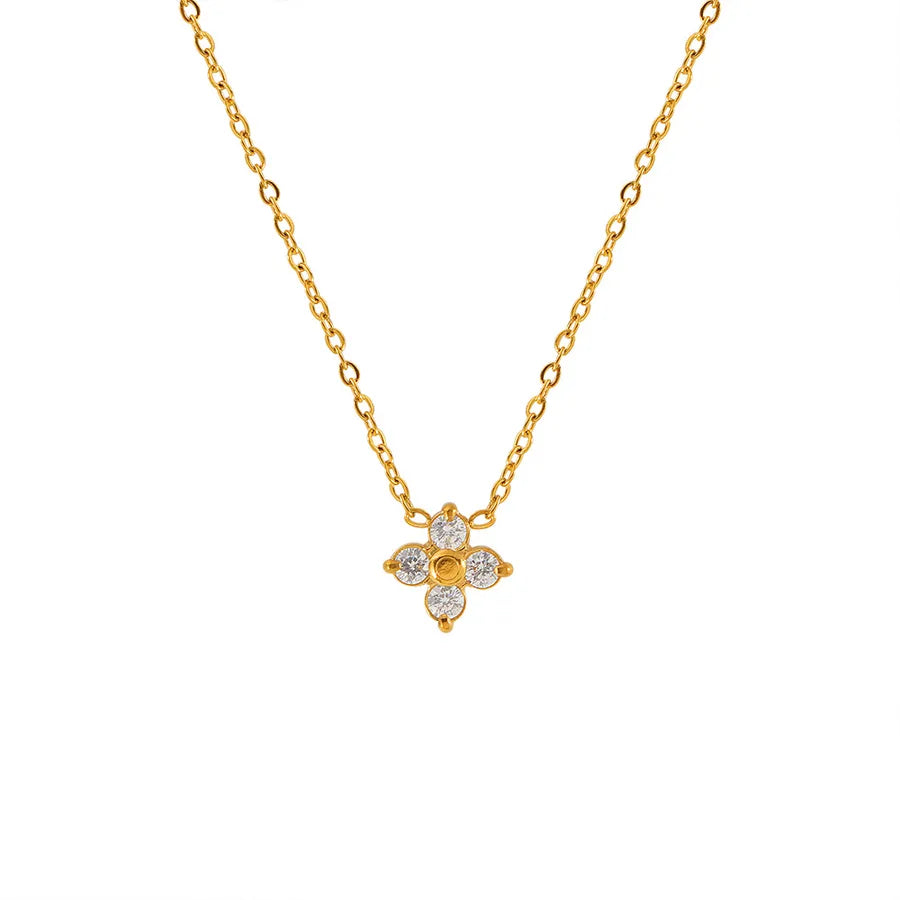 Gold Zircon Flower Pendant Necklace – 18K Plated