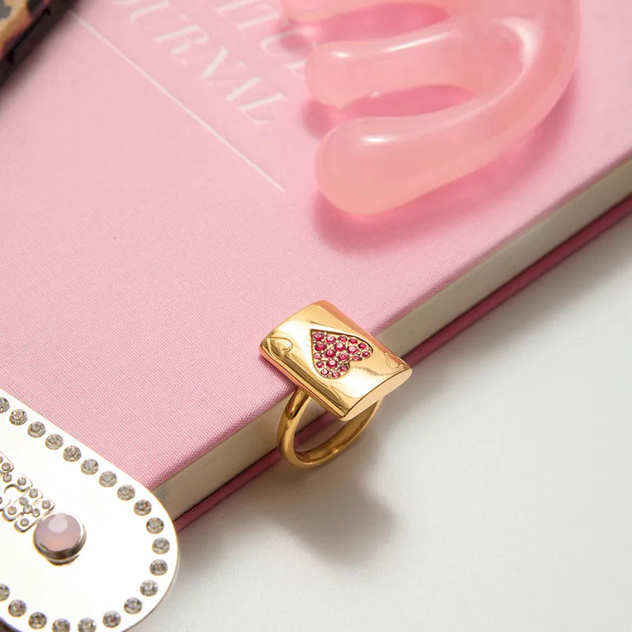 18K Gold Heart Ring in Stainless Steel