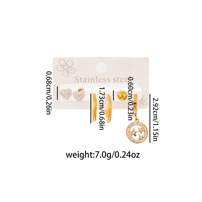 Titanium Steel Heart Earrings for Women Plain Circle Hollow Star Earrings 0992