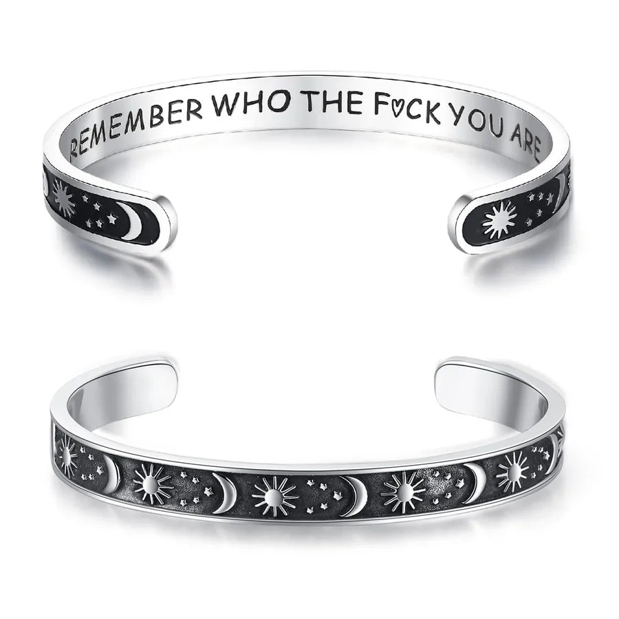 Retro Heart Stainless Steel Bangle 73-Sun & Moon - Remember Who The_yyt