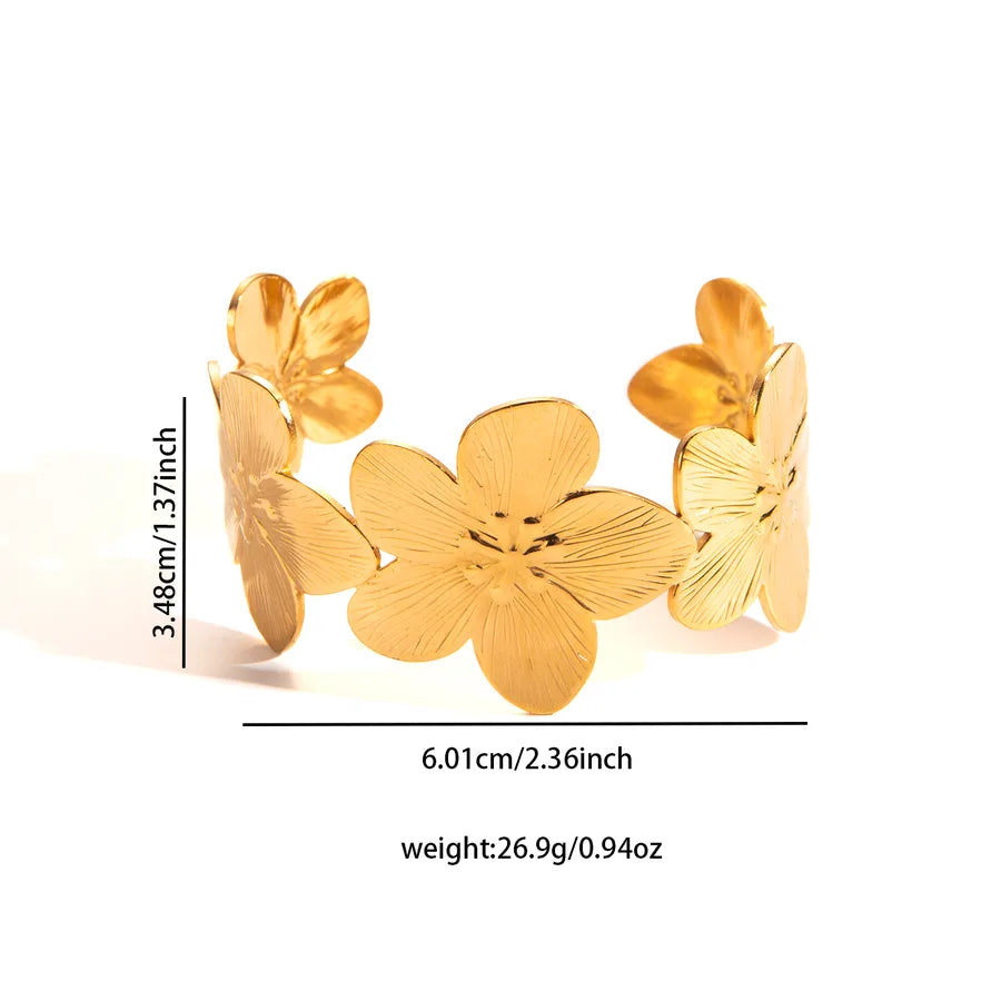 18K Gold Plated Stainless Steel Flower Bangle