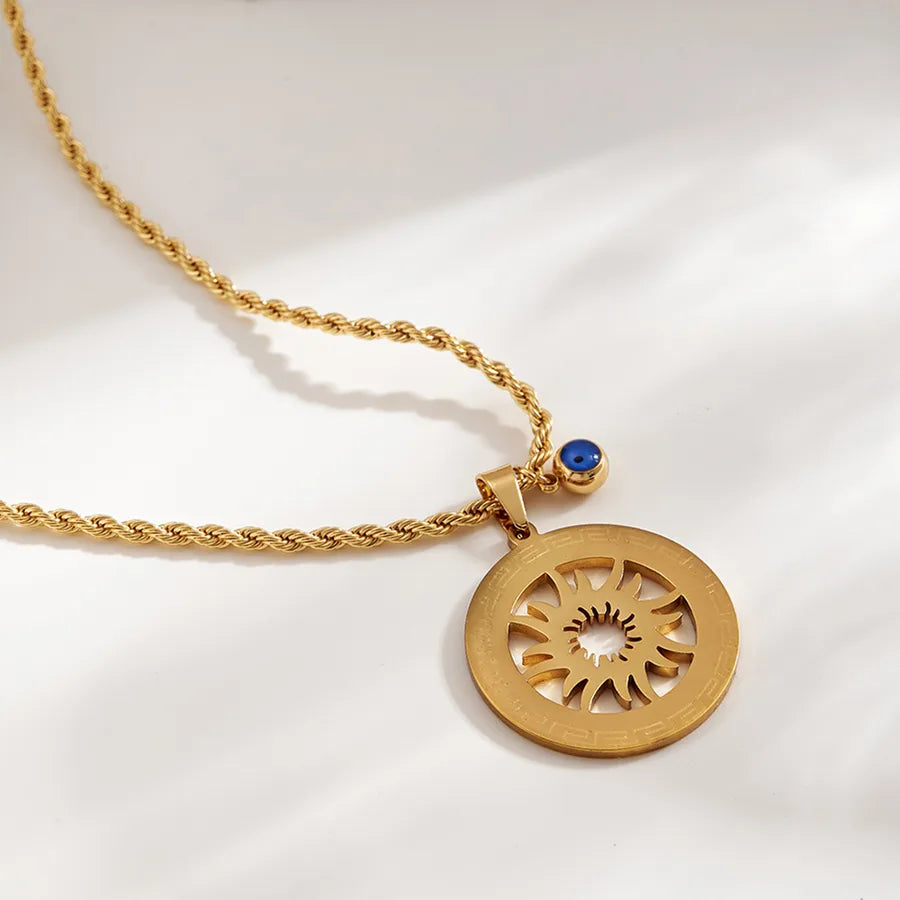 Gold Sun Eye Stainless Steel Rope Chain Necklace