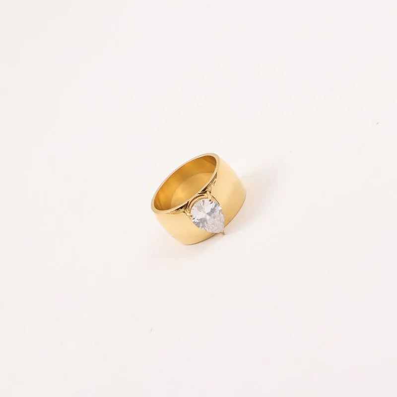 18K Gold Plated Titanium Ring with Zircon Stone