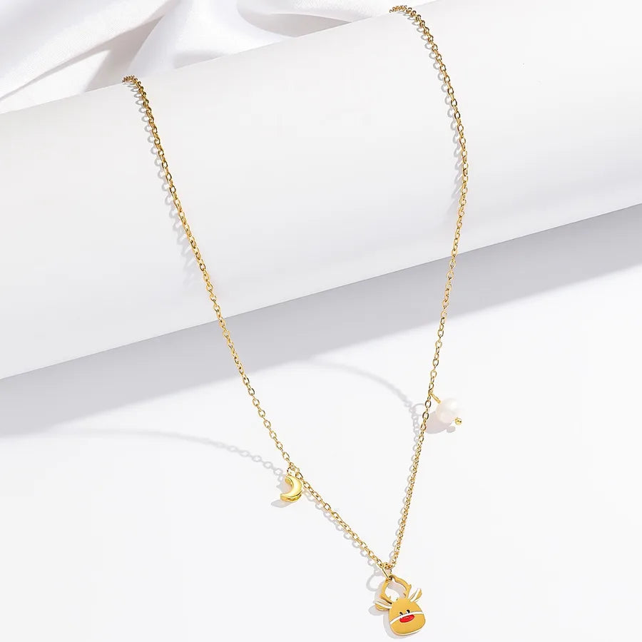 Freshwater Pearl Christmas Deer Necklace