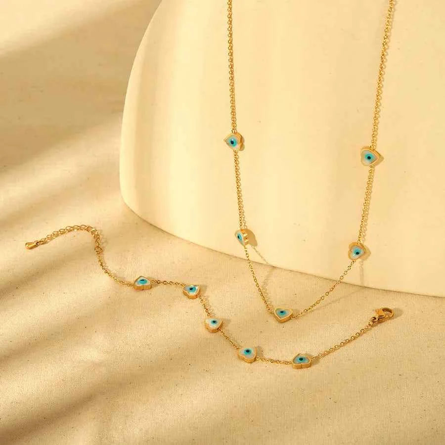 18K Gold Plated Heart Bracelet & Necklace Set