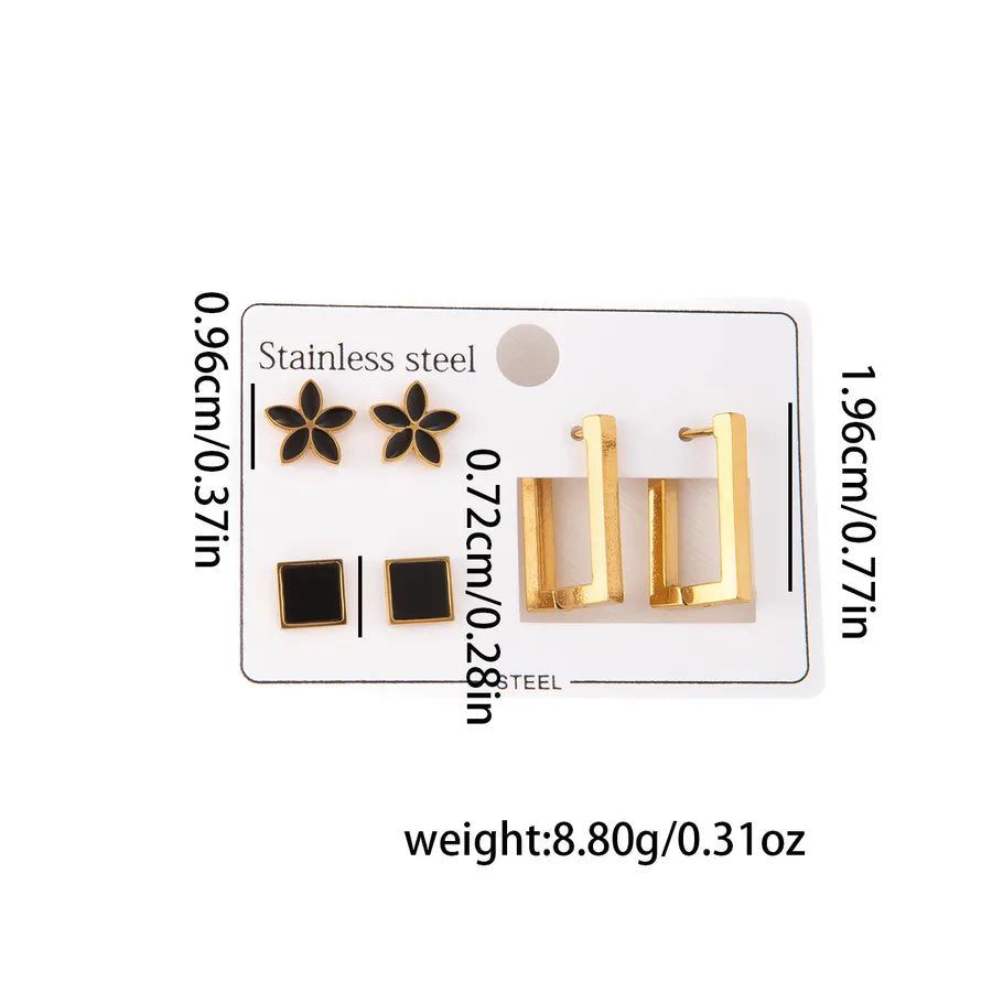 Titanium Steel Heart Earrings for Women Square Flower Earrings 0957