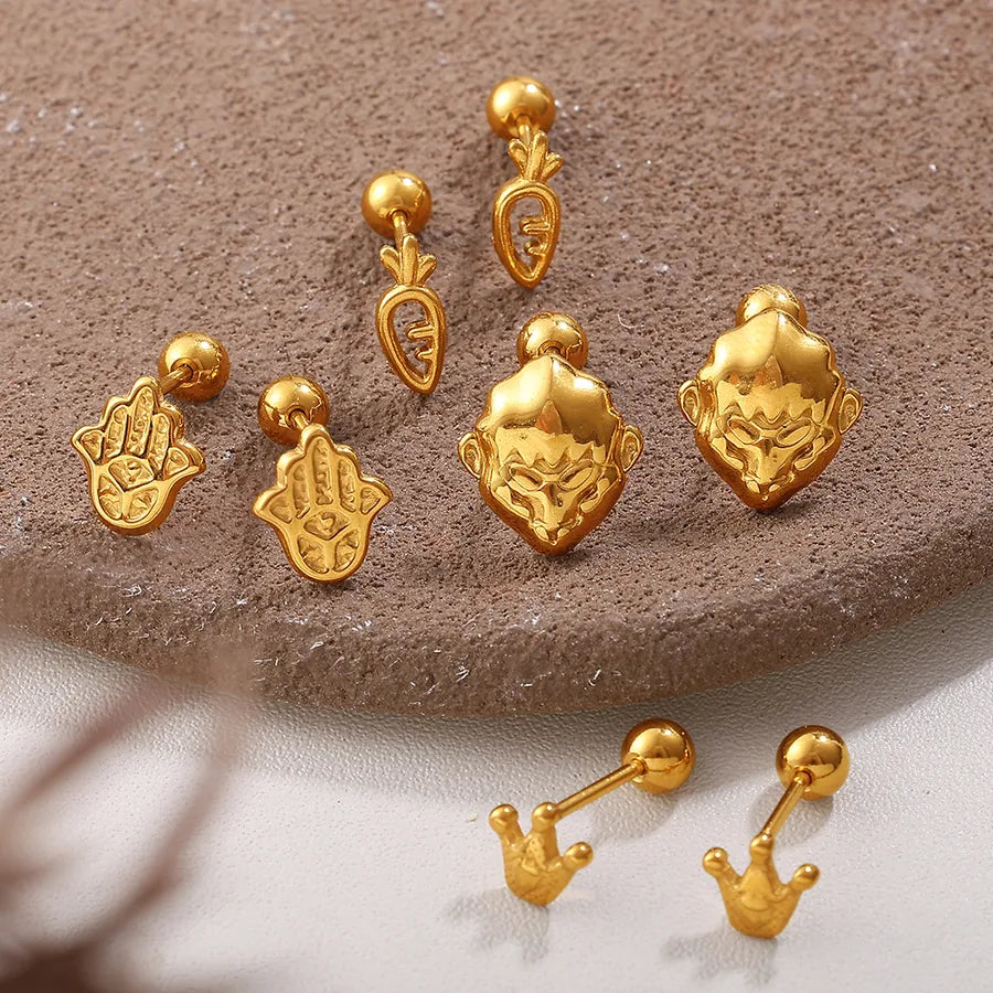 Gold Plated Stainless Steel Bear Earrings