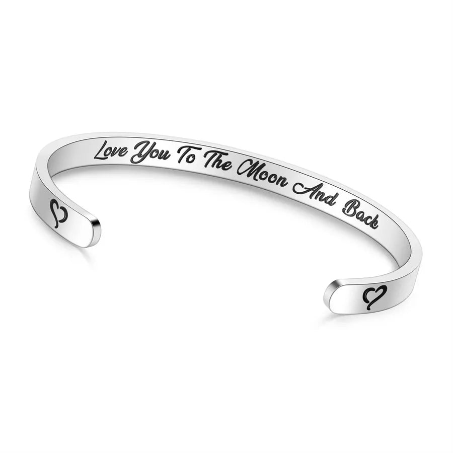 Retro Heart Stainless Steel Bangle 50-Love You to the Moon and Back