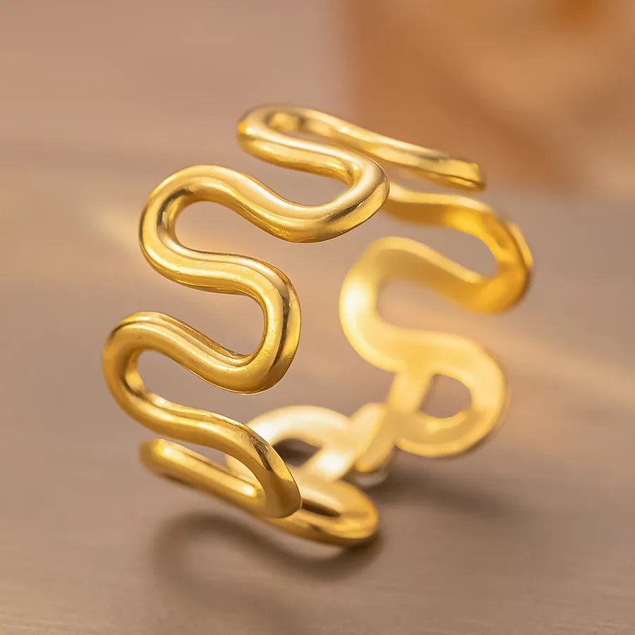 Geometric Titanium Steel Couple Ring K183 Gold Ring Adjustable