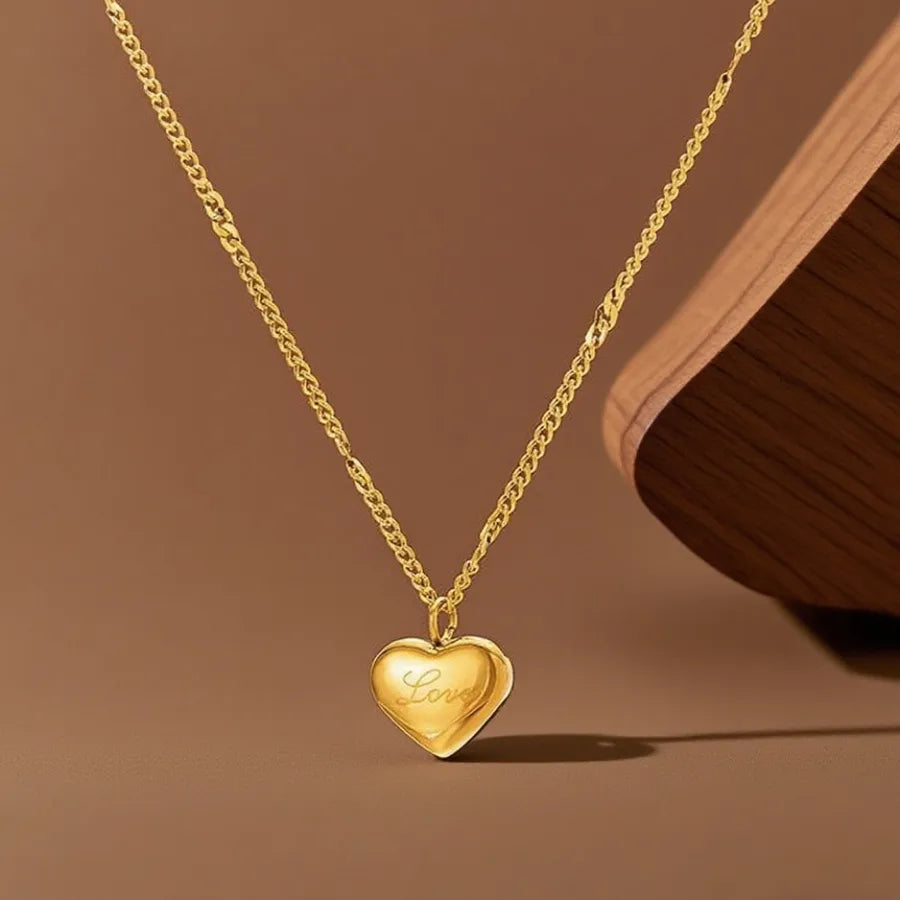 Gold Heart Shell Pendant Necklace X0215-Heart-Shaped-Necklace- Gold